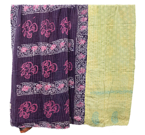 Vintage Cotton Kantha Blanket in Spring Flowers