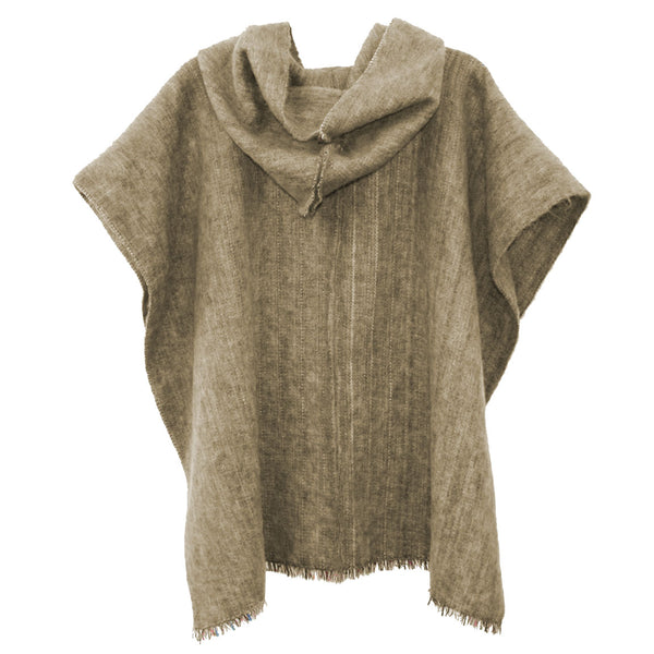 Alpaca Wool Poncho with Hood in Camel